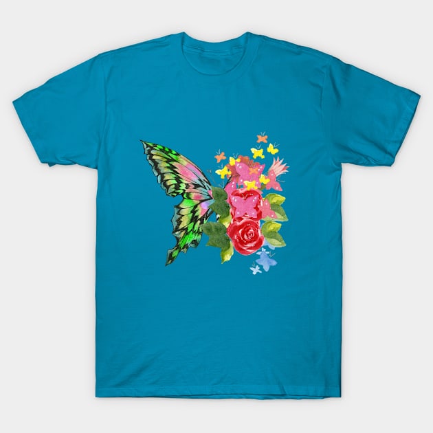 Butterfly Rose Design T-Shirt by PaperMoonGifts